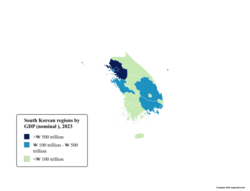 South Korean regions by GDP (nominal), 2023