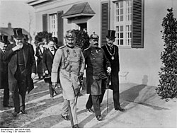 Opening of the Kaiser-Wilhelm-Institut in Berlin-Dahlem, 1913. From right: Adolf von Harnack, Friedrich von Ilberg, Kaiser Wilhelm II, Carl Neuberg, August von Trott zu Solz.