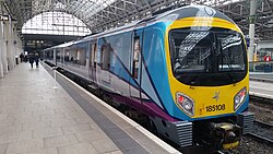 A Class 185 diesel multiple unit operated by TransPennine Express at Manchester Piccadilly, England