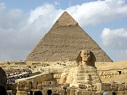 The Great Sphinx and the Pyramids of Giza, built during the Old Kingdom.