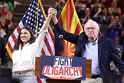 Senator Sanders and Representative Alexandria Ocasio-Cortez, democratic progressive socialists in the U.S.