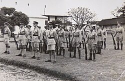 Governor of Bermuda and General Officer Commanding the Bermuda Command, Lieutenant-General Sir Denis Bernard, inspects the First Contingent of the BVRC to the Lincolnshire Regiment at Prospect Camp, Bermuda on 22 June 1940