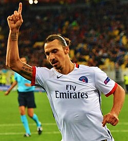 Ibrahimović playing against Shakhtar Donetsk in the group stage of the UEFA Champions League in September 2015