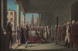 A portrait of the first inauguration of George Washington in 1789
