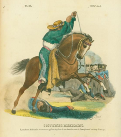Mexican Charro roping a royalist officer during Mexico's War for Independence.