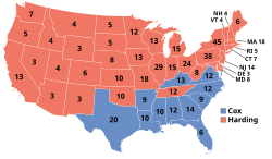Republican presidential nominee Warren G. Harding defeated Democratic nominee James Cox in the 1920 United States presidential election.