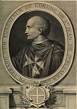 Blessed Gerard, founder of the Order of Saint John of Jerusalem. Copper engraving by Laurent Cars, about 1725.