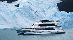 Tourist boat on Argentino Lake viewing the Upsala Glacier.
