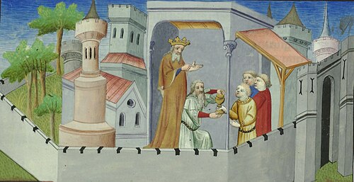 The 26th Nizari Ismaili Imam Ala al-Din Muhammad depicted in The Travels of Marco Polo. (Bibliothèque nationale de France)