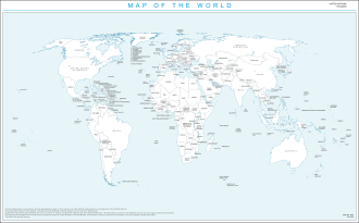 The marked territories on this global map from the United Nations are mostly of countries which are sovereign states with full international recognition (brackets denote the country of a marked territory that is not a sovereign state). Some territories are countries in their own right but are not recognized as such (e.g. Taiwan), some few marked territories are disputed about which country they belong to (e.g. Kashmir) or if they are countries in their own right (e.g. Western Sahara (territory) or the state known by the same name).