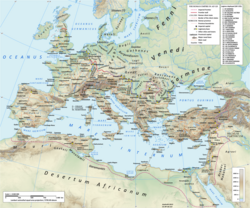 The Roman Empire in the time of Hadrian (ruled 117–138 AD), with the imperial province of Noricum covering most of today's Austria, and Raetia and Pannonia Superior the west and eastern parts of today's Austria