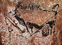 The famous shaft scene of Lascaux: a man with a bird head and a bison