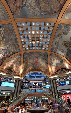 The frescoed dome of Galerías Pacífico was painted by muralists Berni, Castagnino, Colmeiro, Spilimbergo and Urruchúa.[12]