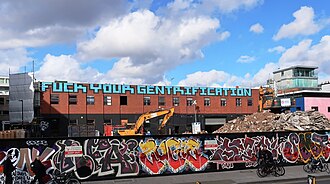 "Fuck Your Gentrification": anti-gentrification graffiti in Shoreditch, London, 2024