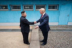 U.S. President Donald Trump and leader of North Korea Kim Jong-un briefly met at the Joint Security Area on June 30, 2019.