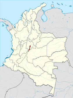 Bogotá, Distrito Capital shown in red on a map of districts of Colombia.