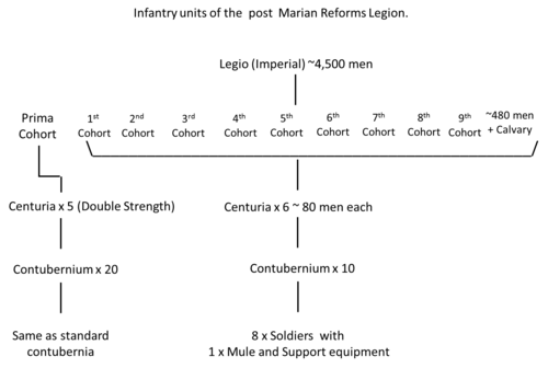 Visual representation of the legion showing size and disposition for Infantry formations