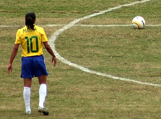 Marta wearing the Brazil number 10 during a match in the 2007 Pan American Games