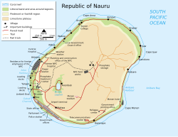 A map of Nauru showing the railway (the dotted black line)