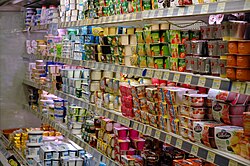 Yogurts and dairy desserts in a French supermarket in 2007