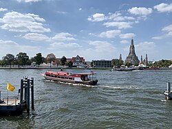 A Chao Phraya Express Boat on the Chao Phraya near Wat Arun