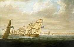 A painting of the Royal Navy blockading Cádiz in July 1797
