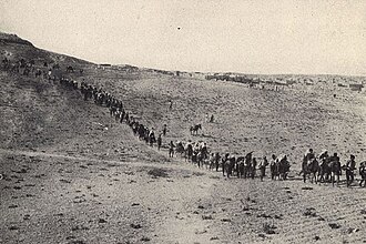 Greek Christians in 1922, fleeing from their homes in Kharput and moving to Trebizond. In the 1910s and 1920s, the Armenian, Greek, and Assyrian genocides were perpetrated by the Ottoman Empire and its successor state, the Republic of Turkey.[248]