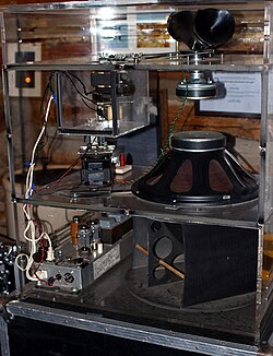 A Leslie speaker with a transparent case