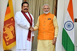 Sri Lankan Prime Minister Mahinda Rajapaksa with Indian Prime Minister Narendra Modi in 2020
