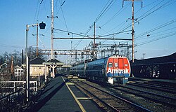 Amtrak Metroliner passing through the station in 1978