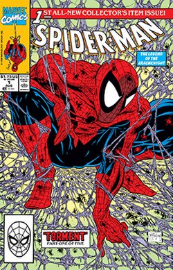Spider-Man #1, later renamed "Peter Parker: Spider-Man" (August 1990). Cover art by Todd McFarlane.