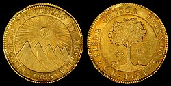 Federal Republic of Central America, 4 Escudos (1835). Struck in the San Jose, Costa Rica mint (697 were minted)