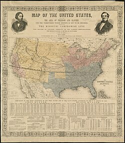 Map of the United States in 1856, showing the areas where slavery was still present, and those where it wasn't
