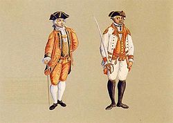 18th-century illustration of a pardo officer (right) in Colonial Brazil