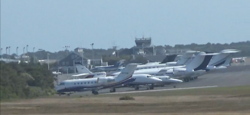 Nantucket Airport Terminal with business and Charter Jets on Fixed-base operator ramp