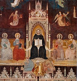 Triumph of St. Thomas Aquinas, Doctor Angelicus, with saints and angels, Andrea di Bonaiuto, 1366. Basilica of Santa Maria Novella, fresco.