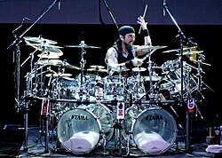 Mike Portnoy, drummer of Dream Theater, with a multitude of cymbals. Rio de Janeiro, 7 March 2008.