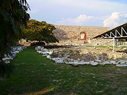 The archaeological excavations on Frourio Hill, with the Bezesten of Larissa in the background