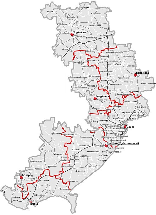 Detailed map of Odesa Oblast