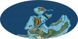 A map of Earth in the Famennian stage of the Late Devonian (370 million years ago)