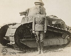 Patton at Bourg in France in 1918 with a Renault FT light tank