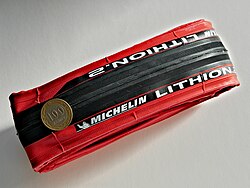 A Michelin Lithion 2 road bicycle tyre