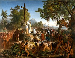The first Mass in Brazil among the Native Brazilians on 26 April 1500. Painting by Victor Meirelles (1860).