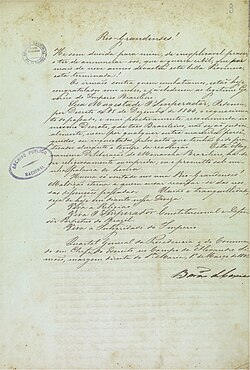 The declaration of the Duke of Caxias announcing the end of the Ragamuffin War, in 1845.