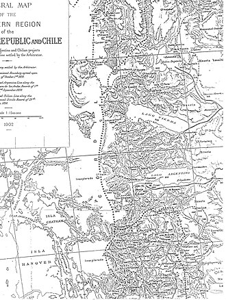 Map of the 1902 award between Argentina and Chile in the area of the Southern Patagonian Ice Field (which was not affected by it)