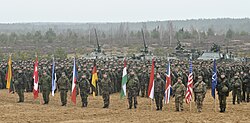 Lithuanian Army soldiers with their NATO allies during Iron Sword 2014