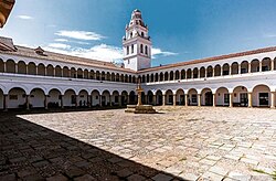 The historic courtyard of the Royal and Pontifical University of San Francisco Xavier de Chuquisaca