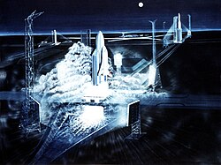 Early illustration of a Buran launch at Baikonur