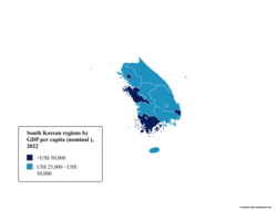 South Korean regions by GDP per capita (nominal), 2022