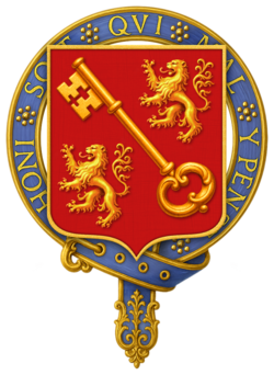 Garter-encircled shield of Arms of Sir Joseph Austen Chamberlain, KG